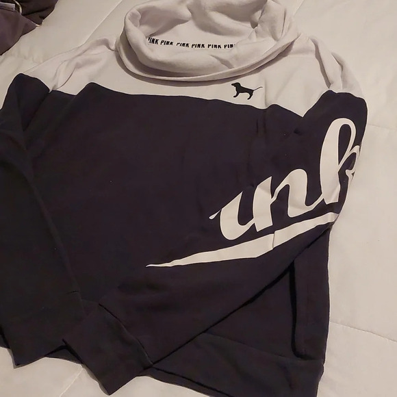 Victoria's secret pink cowl neck arm spellout Forest green/white sweater M - Picture 10 of 14